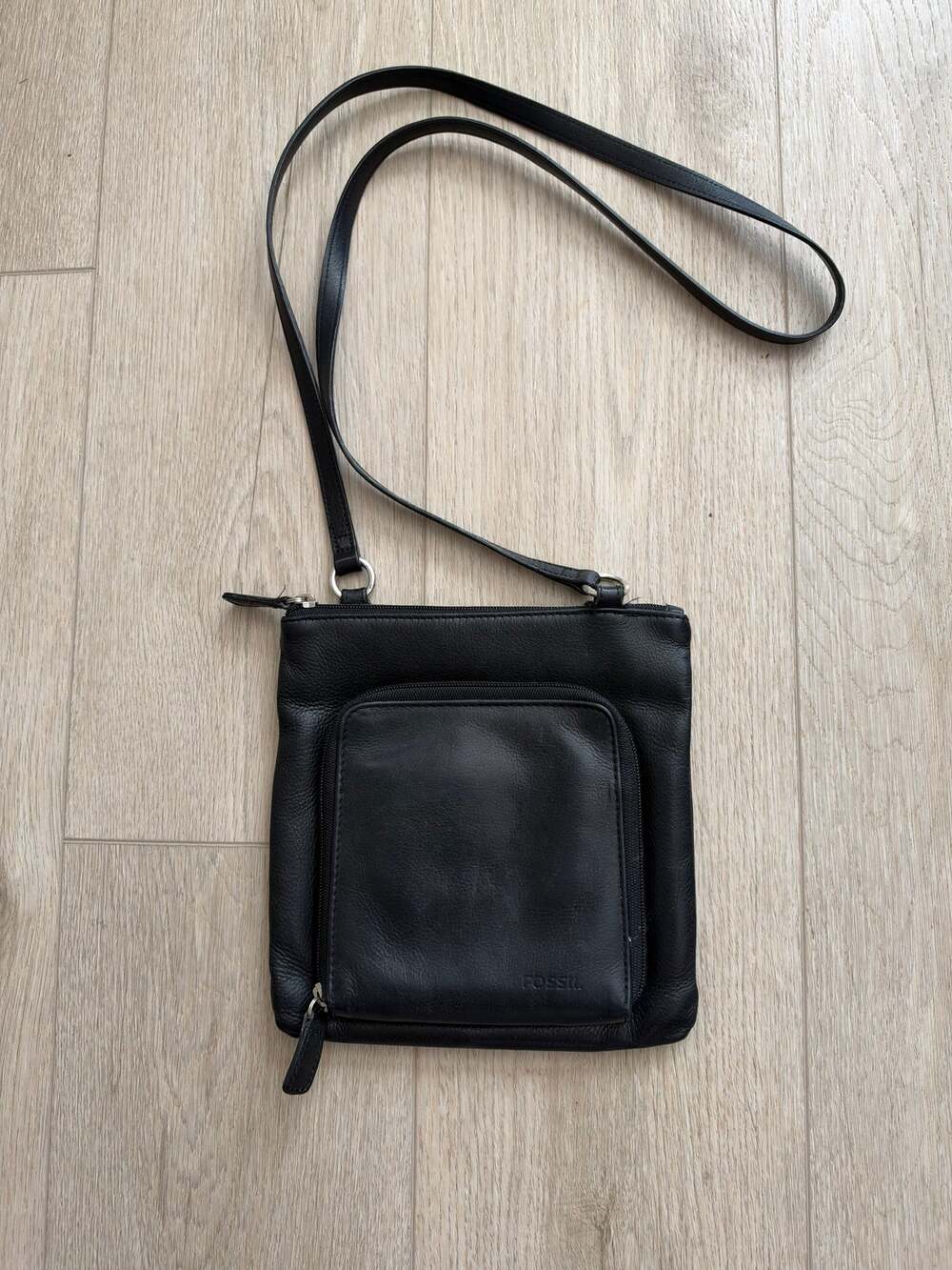 Fossil Black Leather Crossbody Bag with Wallet Organizer Purse